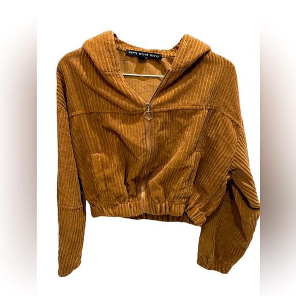 Hyfve Crop Brown Corduroy Zip-Up Hoodie Ultra Soft Size Small - Picture 1 of 3
